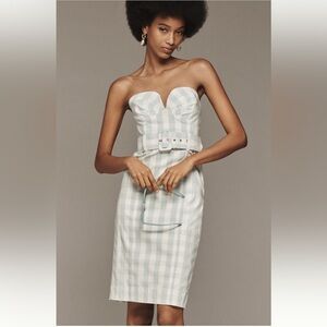 Anthropologie Maeve Strapless Gingham Sweetheart Dress NWT $178 Checkered